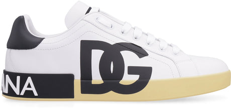 DOLCE & GABBANA Men's White Leather Low-Top Sneakers with Contrast Color Outsole
