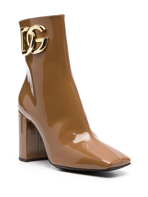 DOLCE & GABBANA 90MM Patent Leather Ankle Boots for Women in Camel Brown