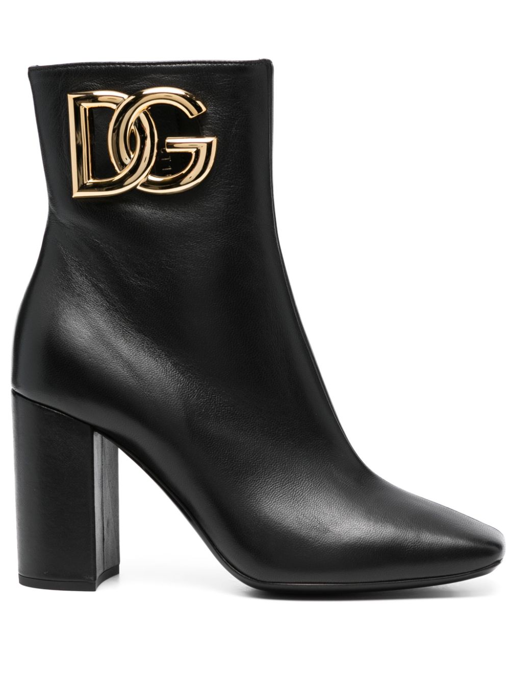 Black Leather Boots with Gold Logo Detail