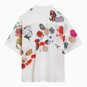 MARNI  WHITE BOWLING SHIRT WITH FLOWER PRINT IN COTTON