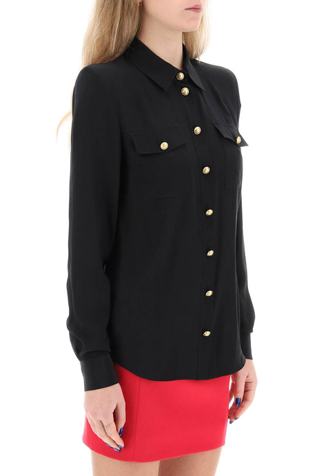 BALMAIN Elegant Black Silk Button-Up Shirt