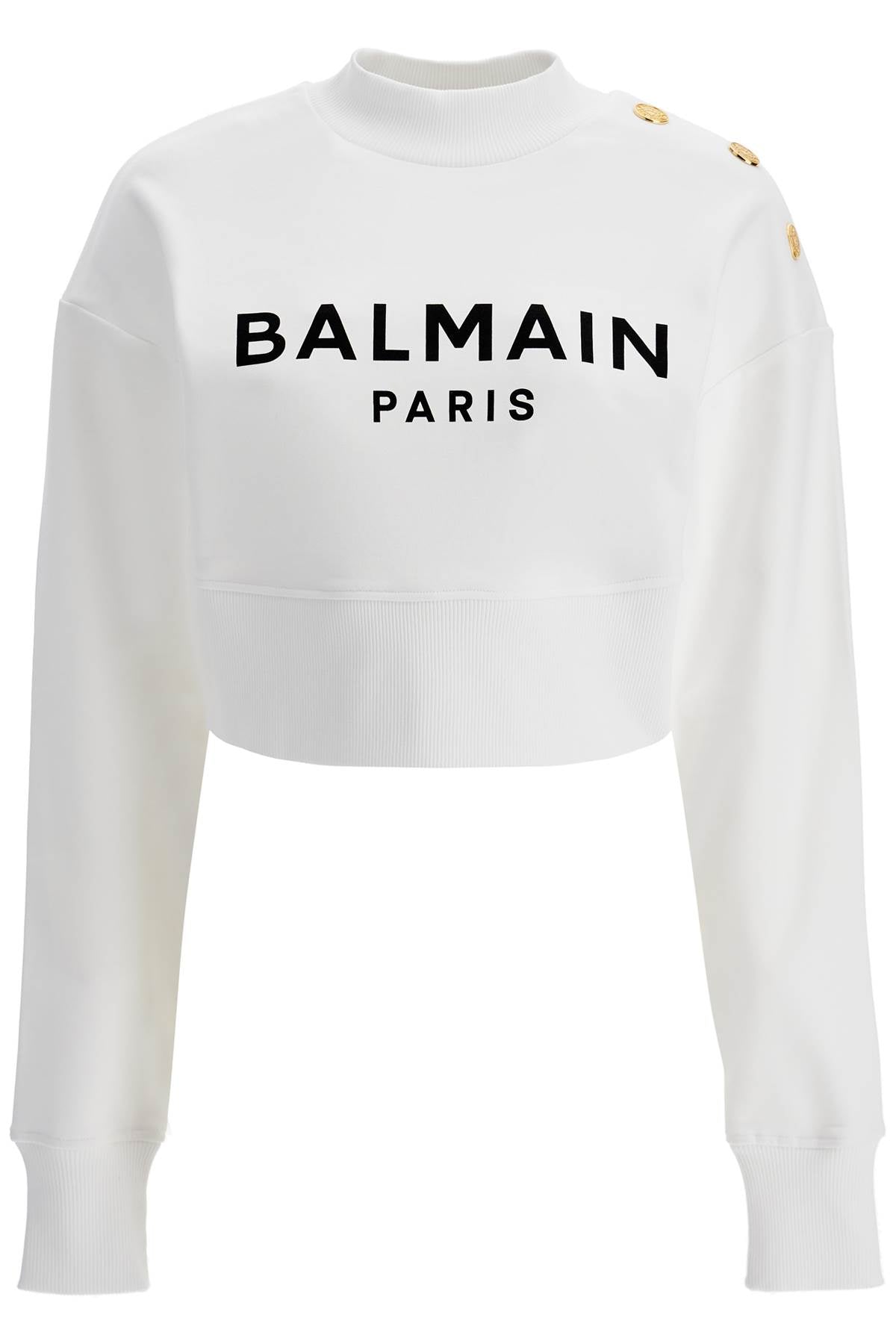 BALMAIN CROPPED SWEATSHIRT WITH BUTTONS