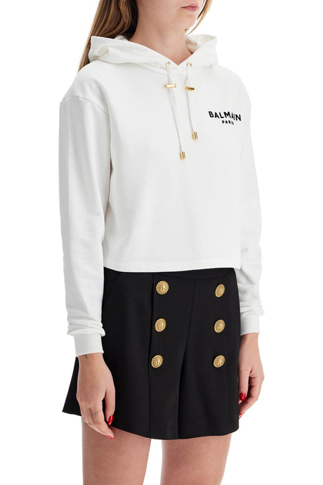 BALMAIN Cropped Mini Hoodie with Logo Accent