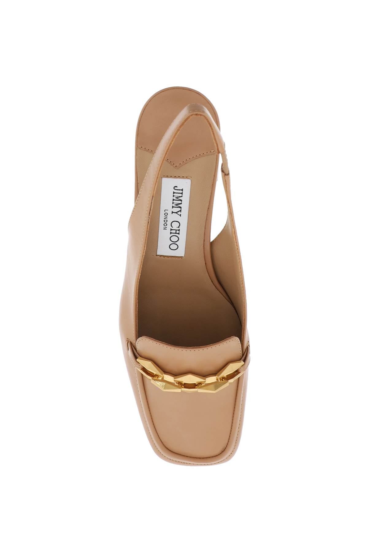 JIMMY CHOO Brown Leather Slingback Pumps with Gold-Tone Chain Detail for Women