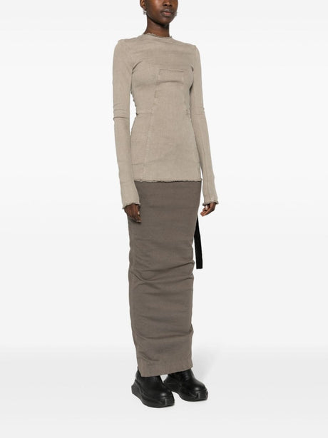 RICK OWENS Taupe Grey Denim Long Sleeve Flared T-Shirt for Women