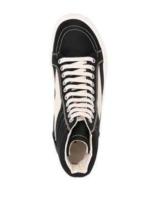 RICK OWENS Black Cotton Sneakers with Contrast Stitching and Branded Leather Insole for Women - SS24