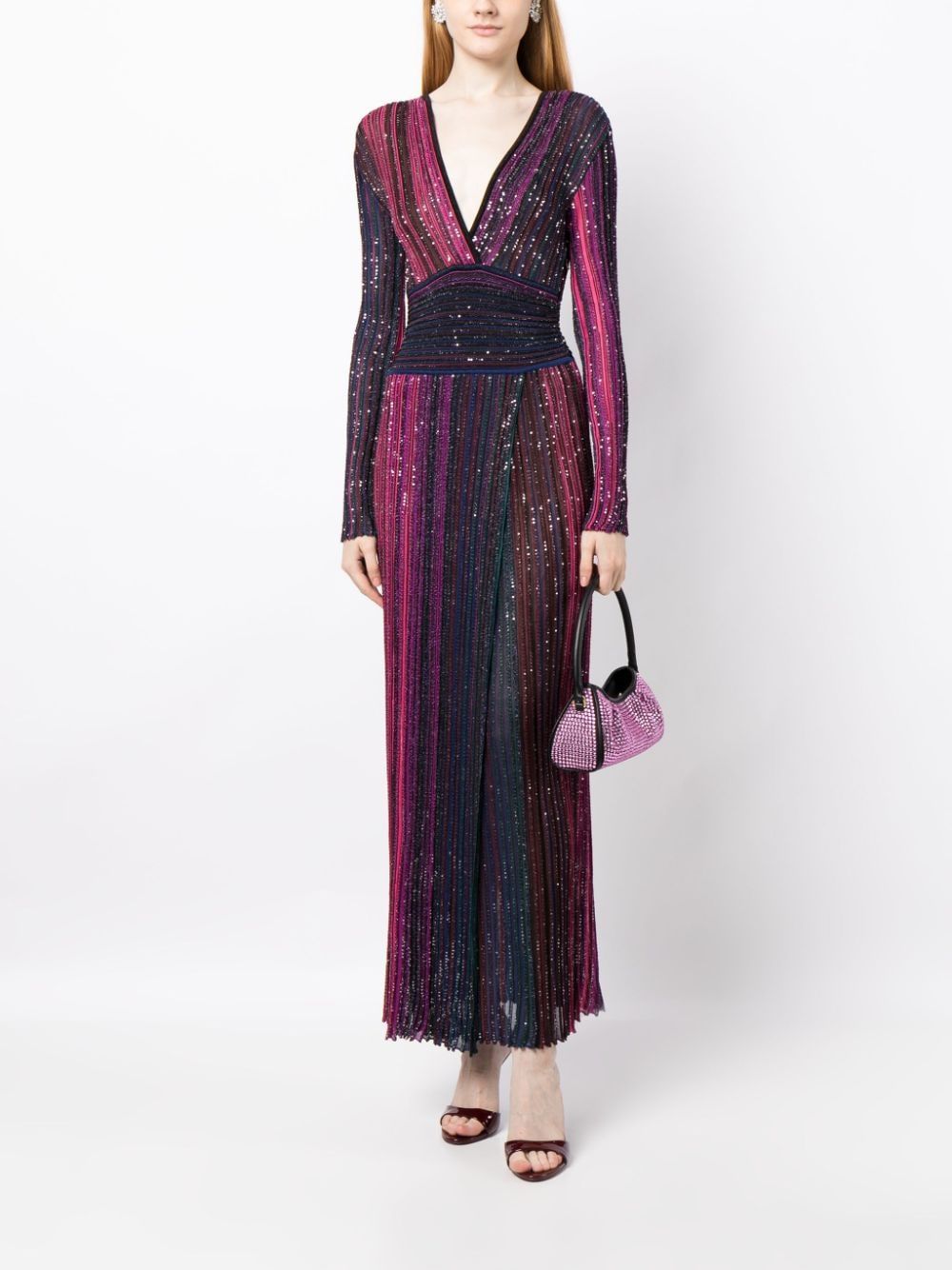 MISSONI Striped Sequin Maxi Dress with Plunging V-Neck