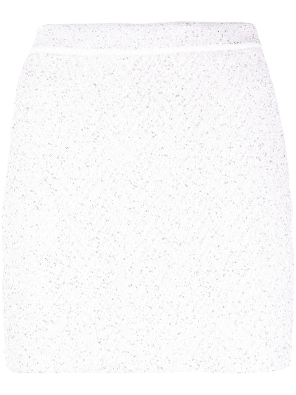 白のシーケンス装飾ツイードミニスカート