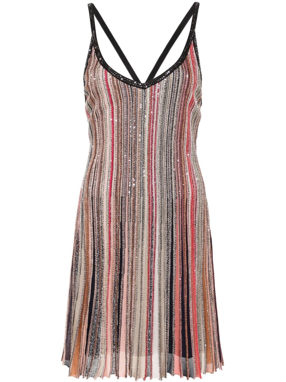 黒ストライプの短いドレス　メタリックな糸とシークインで装飾 (Black Striped Short Dress with Metallic Threading and Sequin Embellishment)