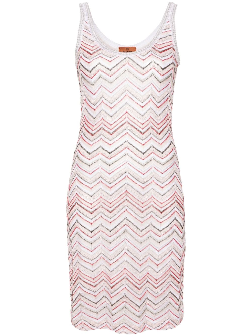 ライトピンクのジグザグ模様のノースリーブショートドレス