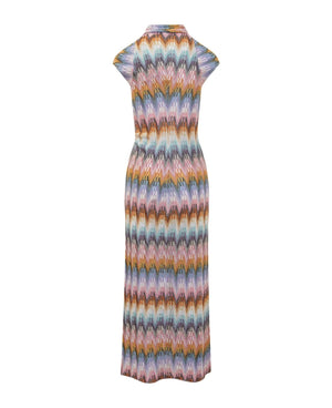 MISSONI Sky Blue MultiColor Zigzag Long Dress with Lurex Detailing for Women