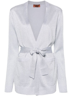 Áo len mỏng màu bạc với dây thắt eo tháo rời cho phụ nữ mùa hè 2024