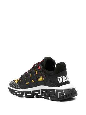 VERSACE Black and Yellow Baroque-Print Trigreca Sneakers for Men