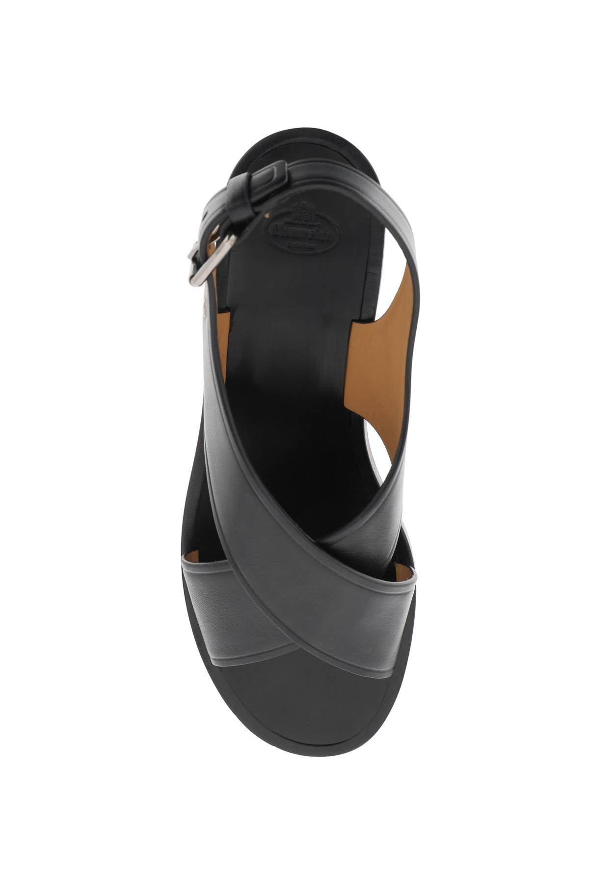 Black Leather Cross-Strap Sandals for Women