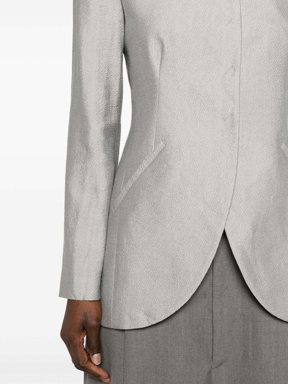 Heather Grey Textured Blazer Jacket with Dart Detailing and Faux Pocket for Women