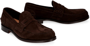 CHURCH'S Men's Brown Suede Loafers with Visible Stitching and Serrated Vamp