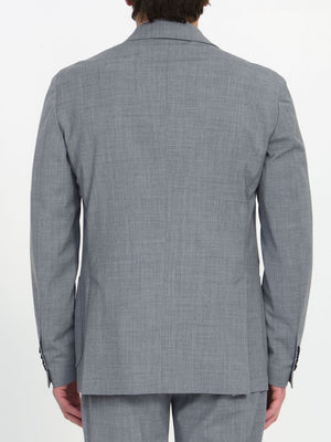 Bộ vest hai mảnh màu xám từ polyester và len cho nam (size IT 50)