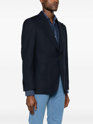黑色羊毛單排扣夾克，配胸針，男士常規版型 - SS24