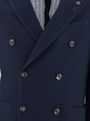 LARDINI Navy Double-Breasted Knit Blazer for Men - SS24 Collection