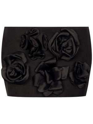 Chân váy đen Ottoman với hoa văn 3D thêu đính cho phụ nữ - FW23