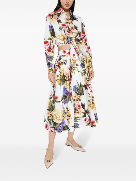 Midi Skirt họa tiết hoa hồng - Trắng, 100% cotton cho phụ nữ