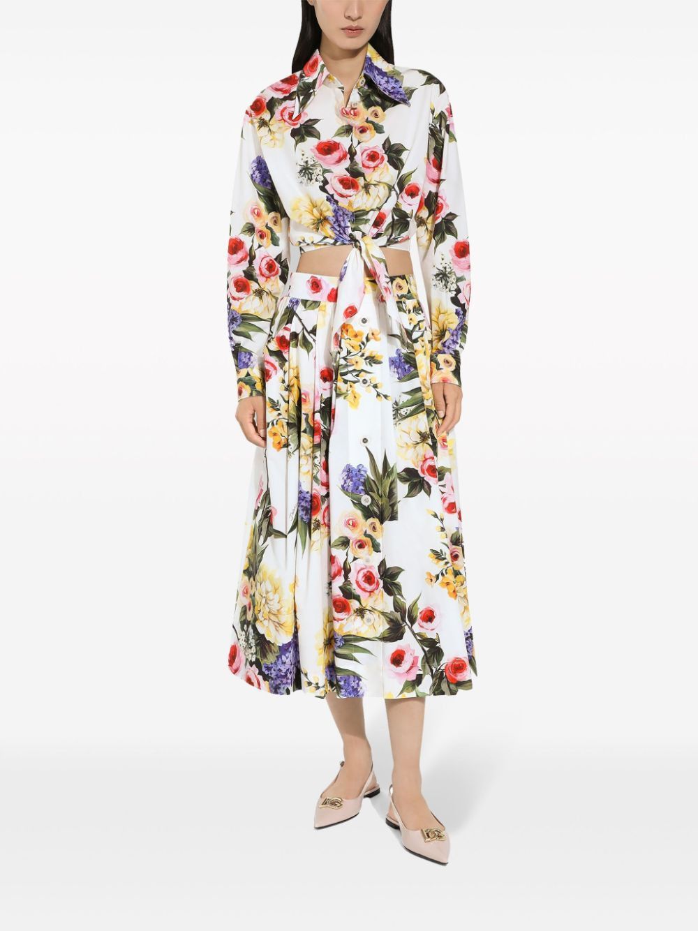 DOLCE & GABBANA Multicolor Garden-Print Cotton Poplin Midi Circle Skirt for Women