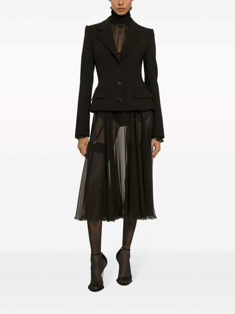 DOLCE & GABBANA Black Silk Pleated High-Waisted Skirt for Women in SS24