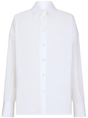 白色缎面纽扣长款女士衬衫-FW23季节