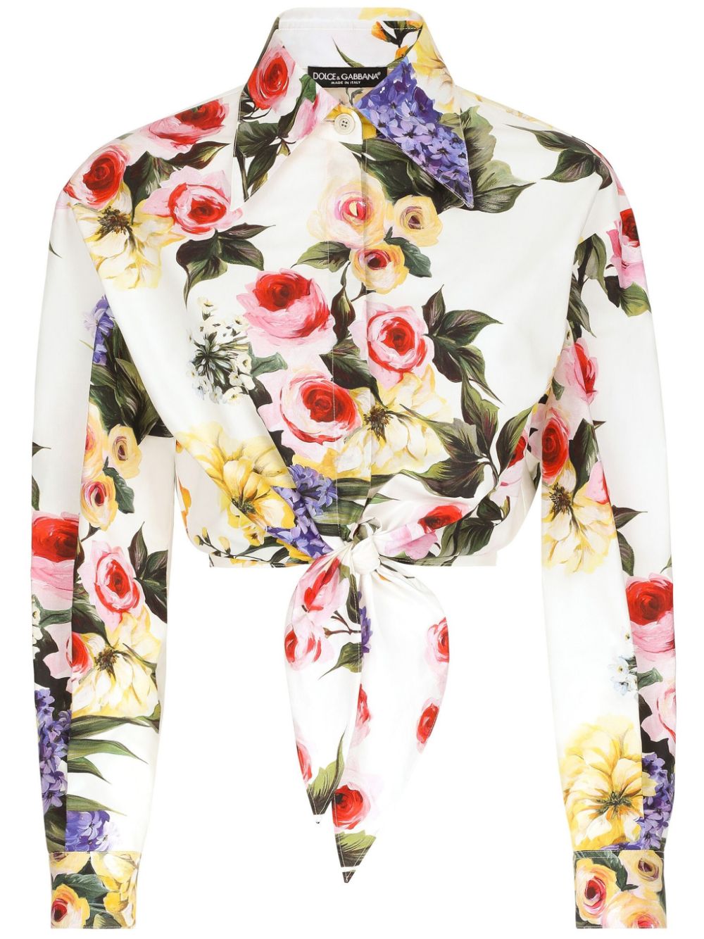 Áo Cropped Cotton Poplin với In Hoa Multicolor Giardino