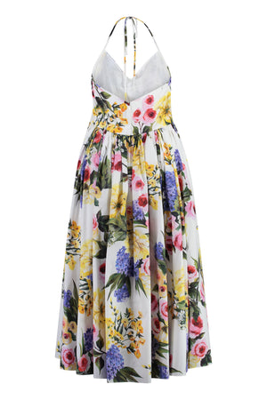 精美花卉印花棉質連衣裙，飾有可愛的蝴蝶結和後領悟合閉設計