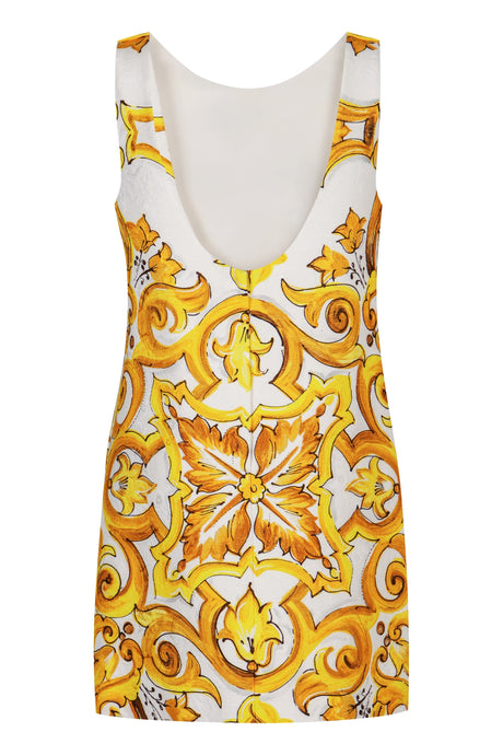 DOLCE & GABBANA Elegant Brocade Mini Dress with Maiolica Print