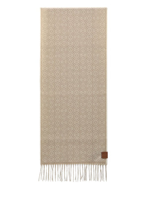 LOEWE Luxurious Beige and White Cashmere Scarf with Anagram Design