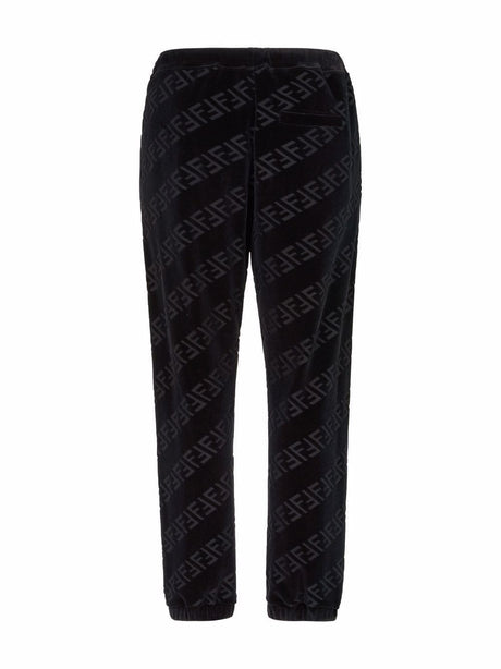 FENDI Men's Black Stretch Cotton Track Pants for the Modern Gentleman