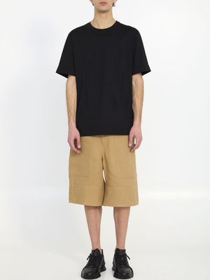 Beige Canvas Bermuda Shorts with Workwear-Style Pockets