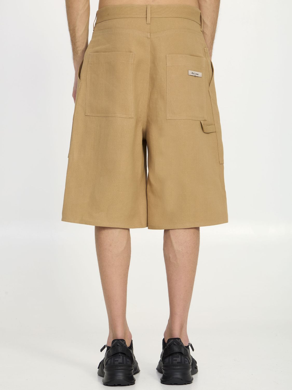 Beige Canvas Bermuda Shorts with Workwear-Style Pockets