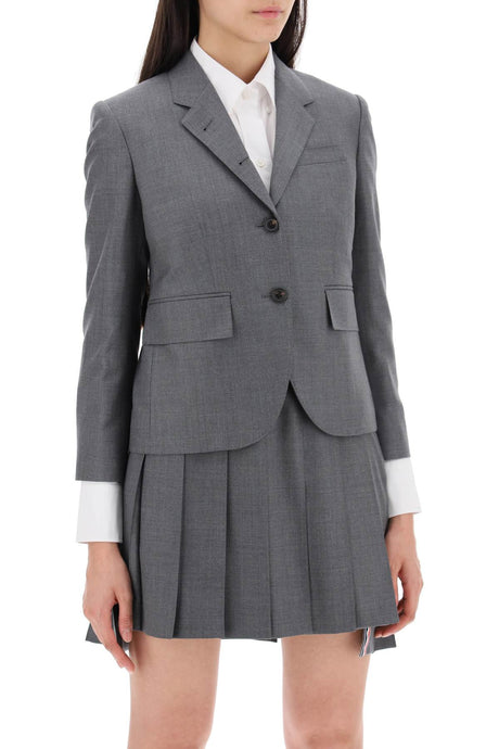 女士灰色單排扣短版夾克 120支羊毛 - FW24系列