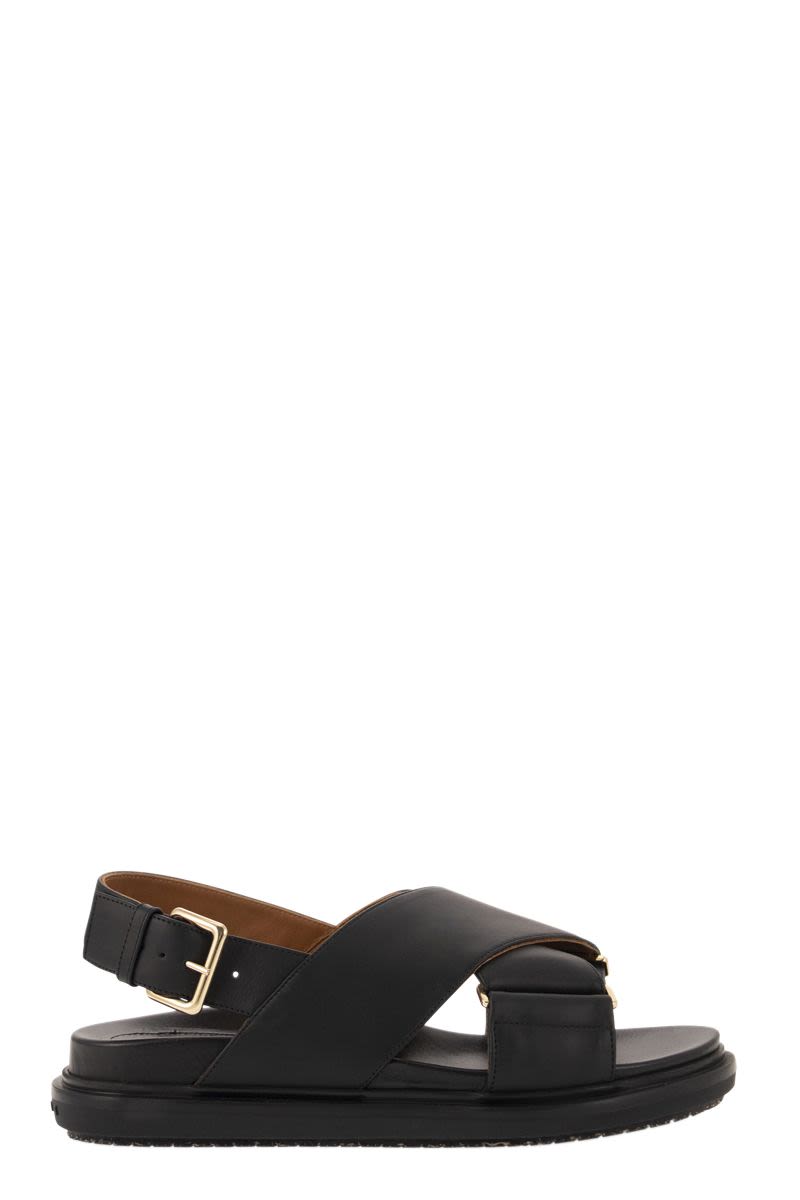 MARNI Black Criss-Cross Leather Sandals for Women