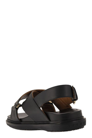 MARNI Black Criss-Cross Leather Sandals for Women