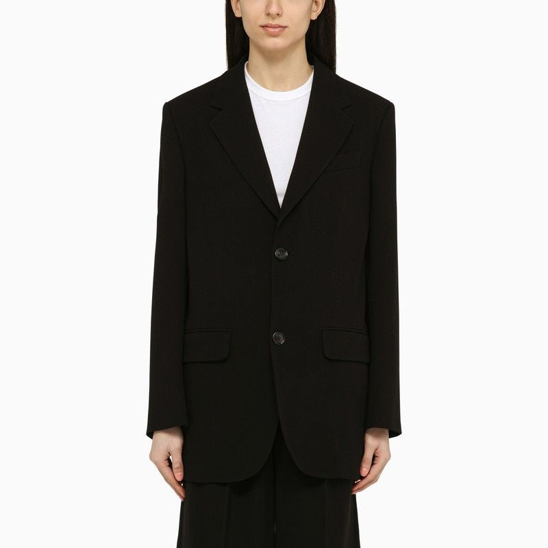 時尚黑色女士單排扣羊毛外套 - SS24系列