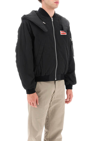 男款黑色保暖加被罩帽轰炸机夹克 - FW23系列