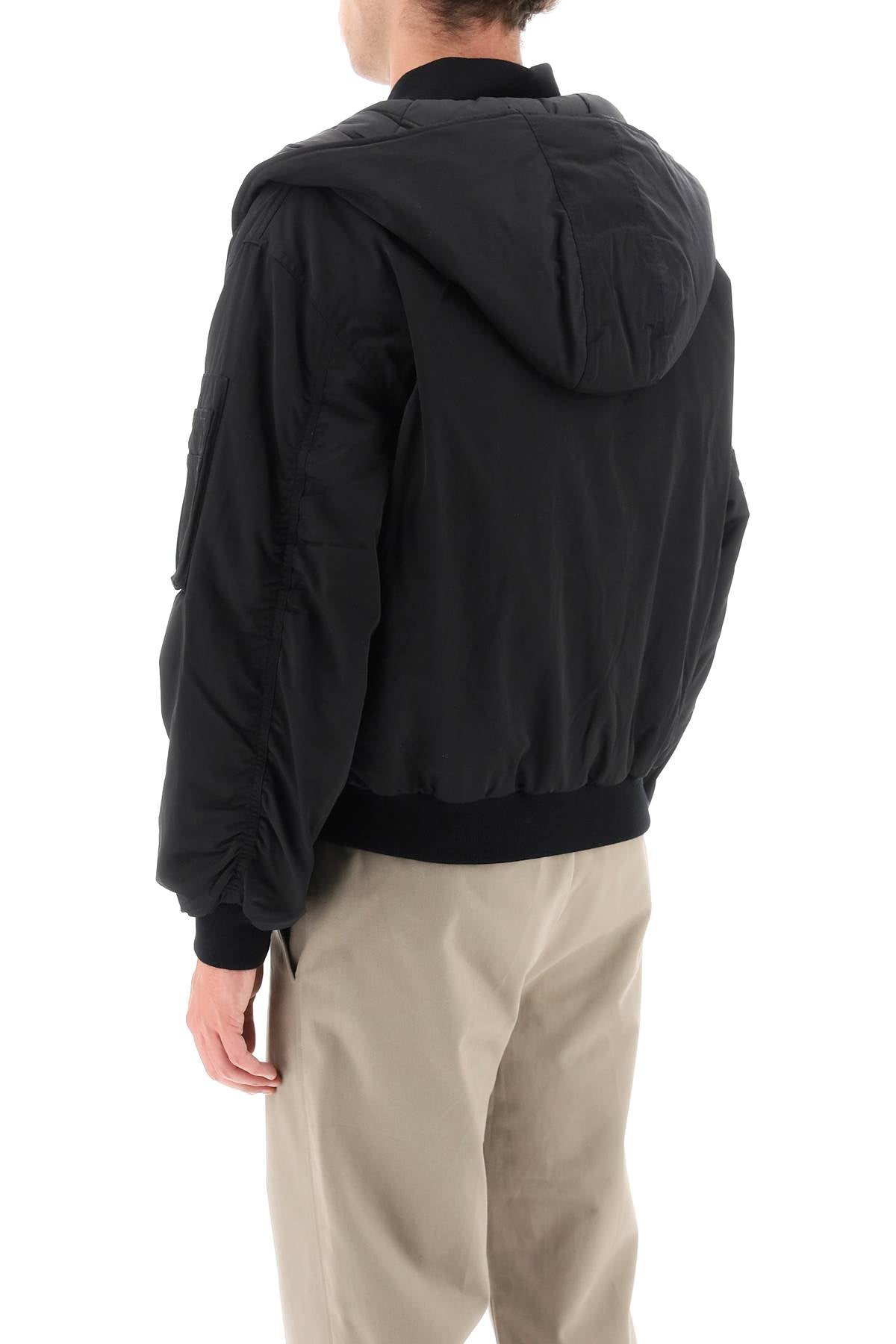 KENZO Men's Black Padded Hooded Bomber Jacket for FW23