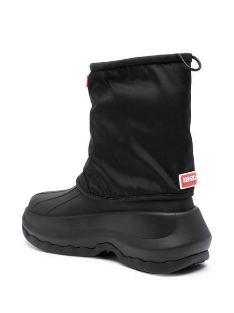 KENZO Men's Black Leather Rain Boots for FW23