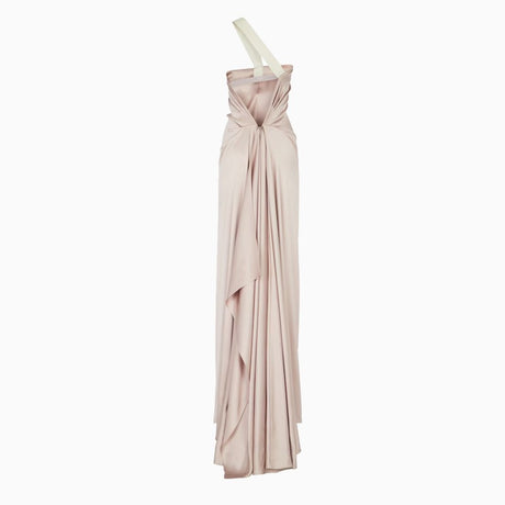 FENDI Antique Pink Silk One-Shoulder Dress with Decorative Draping and Asymmetrical Design