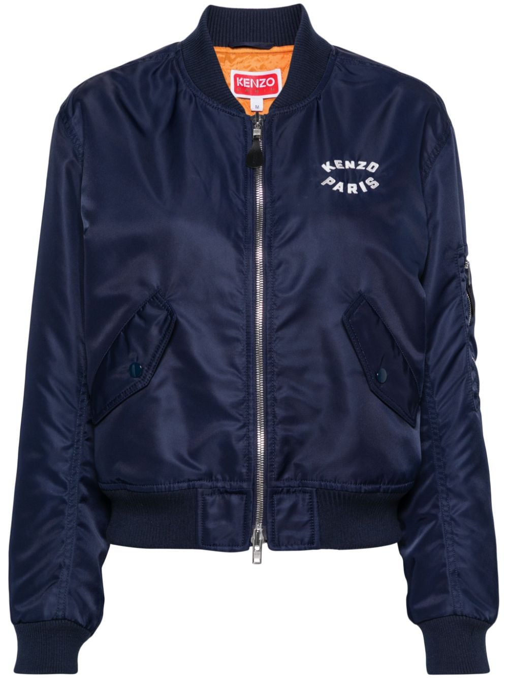 Navy Blue Lucky Tiger Nylon Bomber Jacket for Women