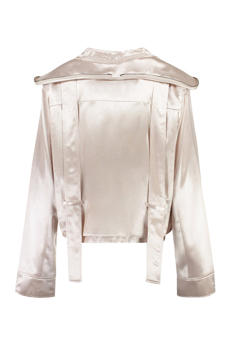 白の立ち襟パデッドジャケット - トーンオントーンストラップ付き