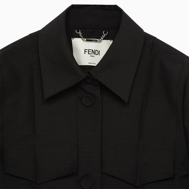 FENDI Fashion Forward Women's Black Wool and Mohair Blazer for SS24 Collection