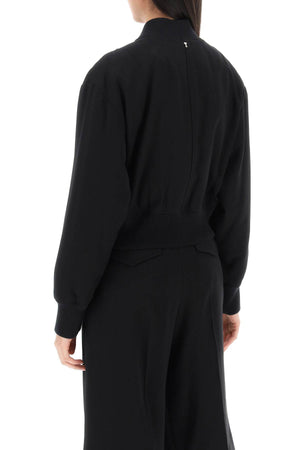 女款黑色剪裁羊毛轰炸机夹克衫 - SS24系列