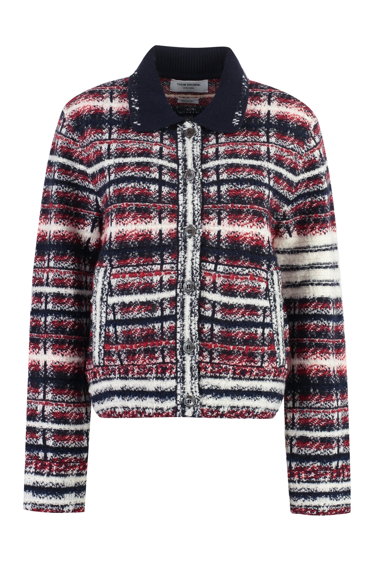 Autumn Charm Multicolor Checkered Knit Wood Jacket for Women