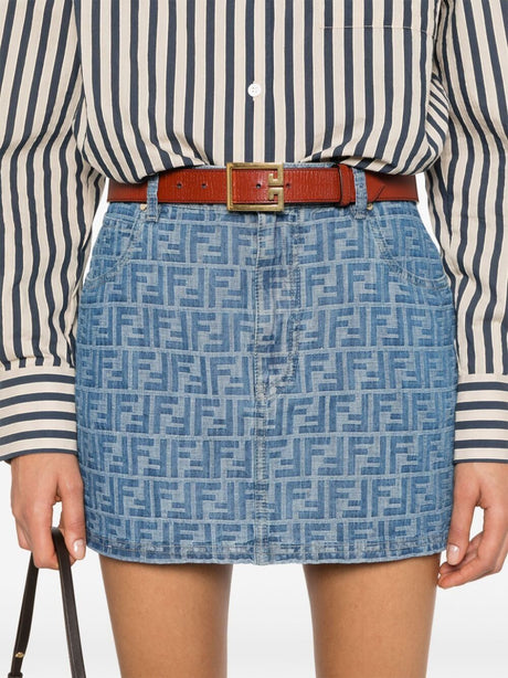 FENDI Chic Light Blue Denim Mini Skirt with Leather Accents