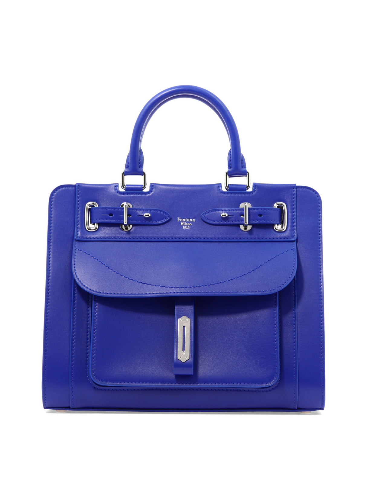FONTANA MILANO 1915 Blue Leather Handbag for Women with Zipper Closure and Open Pockets